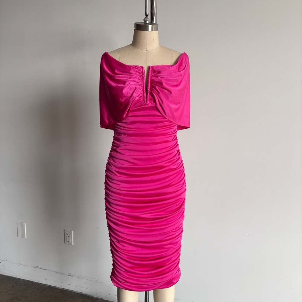 NWOT BCBGMaxAzria Fuchsia Ruched Midi Dress Sz 4